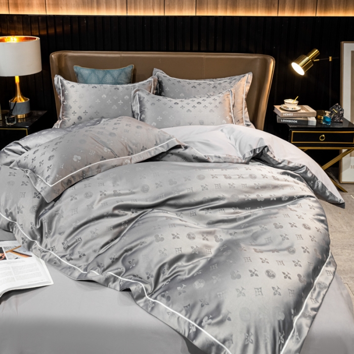 91家纺网 家纺一手货源 找家纺 眠帛全棉磨毛轻奢四件套A版水洗提花B版全棉磨毛2 爱维高级灰