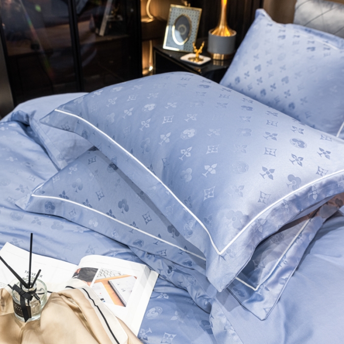 91家纺网 家纺一手货源 找家纺 眠帛全棉磨毛轻奢四件套A版水洗提花B版全棉磨毛2 爱维蓝