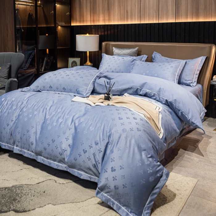 91家纺网 家纺一手货源 找家纺 眠帛全棉磨毛轻奢四件套A版水洗提花B版全棉磨毛2 爱维蓝