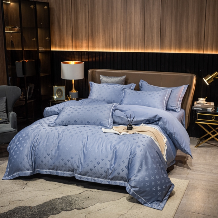 91家纺网 家纺一手货源 找家纺 眠帛全棉磨毛轻奢四件套A版水洗提花B版全棉磨毛2 爱维蓝