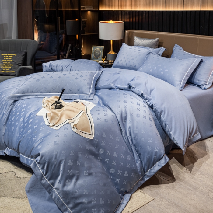 91家纺网 家纺一手货源 找家纺 眠帛全棉磨毛轻奢四件套A版水洗提花B版全棉磨毛2 爱维蓝