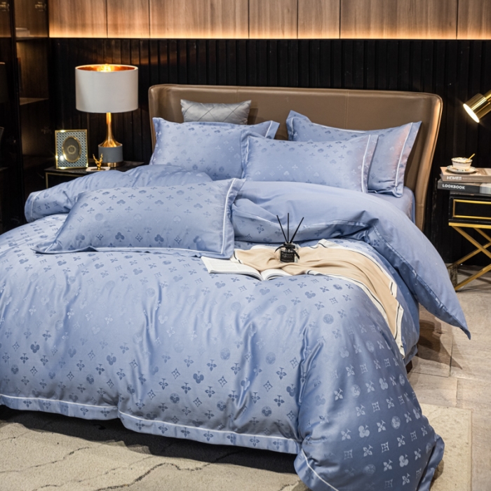 91家纺网 家纺一手货源 找家纺 眠帛全棉磨毛轻奢四件套A版水洗提花B版全棉磨毛2 爱维蓝