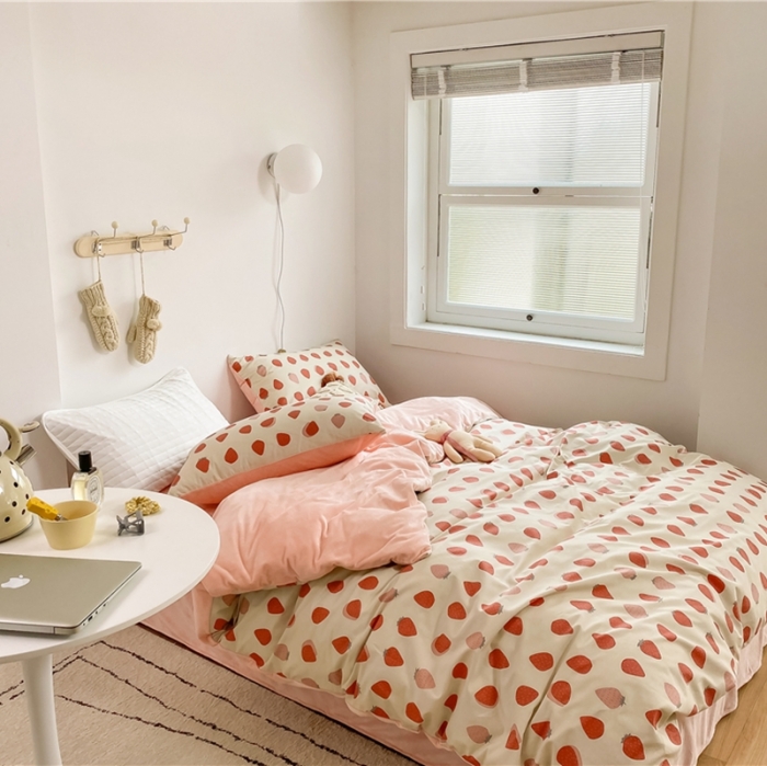 91家纺网 家纺一手货源 找家纺 棉眠 2020新品棉加绒A版纯棉B版水晶绒四件套 草莓酱