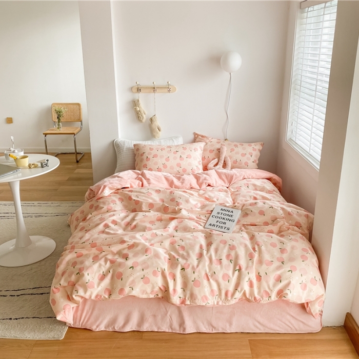 91家纺网 家纺一手货源 找家纺 棉眠 2020新品棉加绒A版纯棉B版水晶绒四件套 粉果果棉加绒