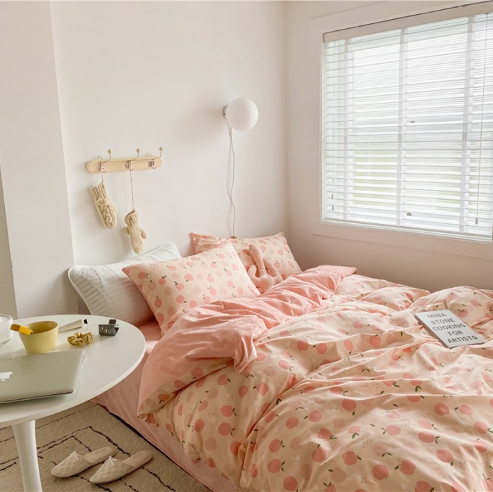 91家纺网 家纺一手货源 找家纺 棉眠 2020新品棉加绒A版纯棉B版水晶绒四件套 粉果果棉加绒