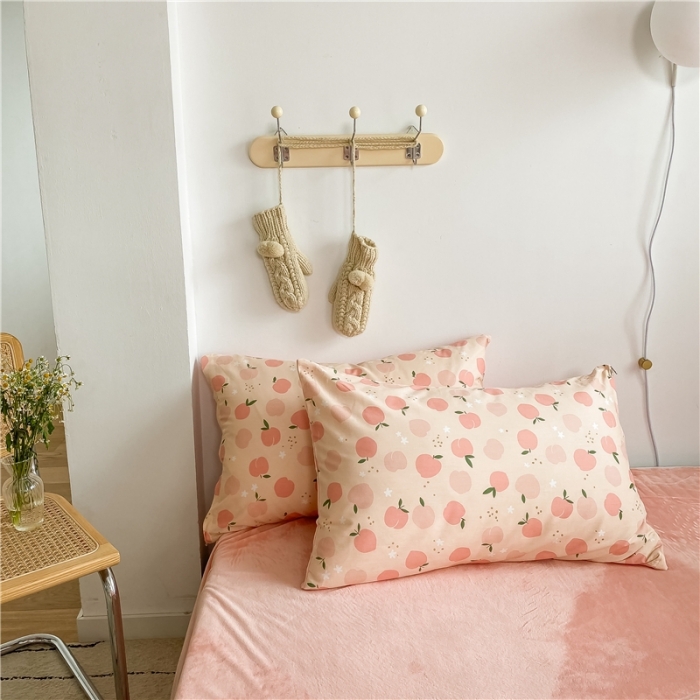 91家纺网 家纺一手货源 找家纺 棉眠 2020新品棉加绒A版纯棉B版水晶绒四件套 粉果果棉加绒