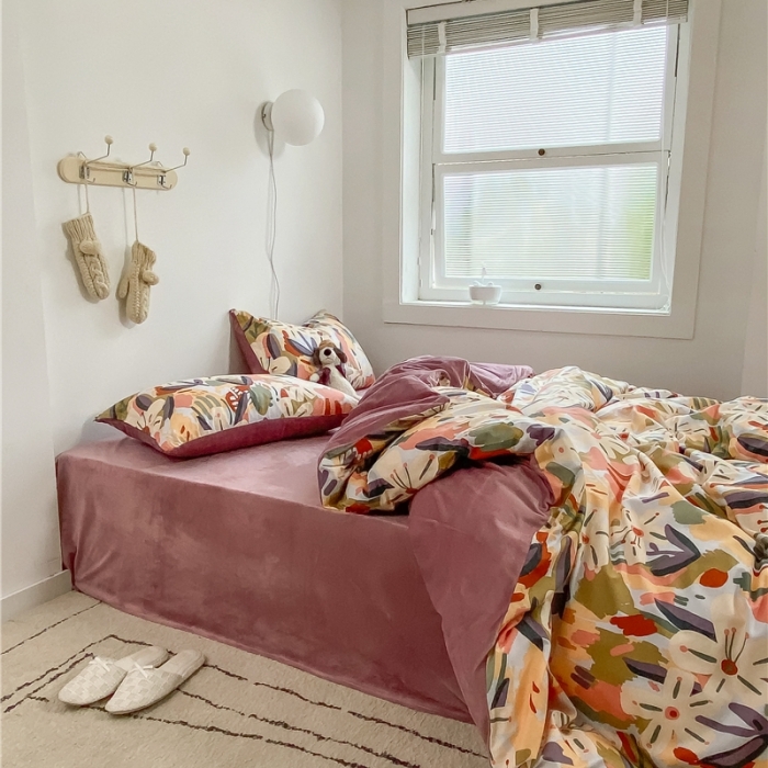 91家纺网 家纺一手货源 找家纺 棉眠 2020新品棉加绒A版纯棉B版水晶绒四件套 光影棉加绒