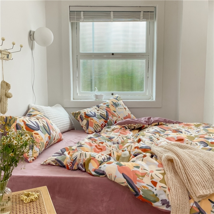 91家纺网 家纺一手货源 找家纺 棉眠 2020新品棉加绒A版纯棉B版水晶绒四件套 光影棉加绒