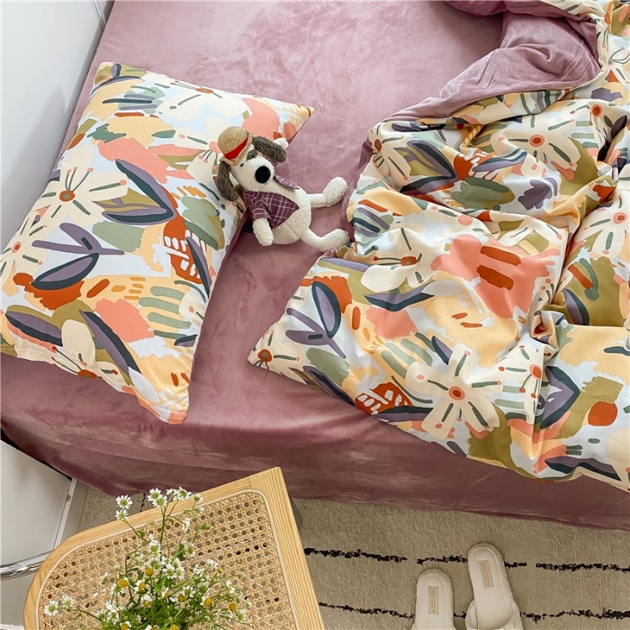 91家纺网 家纺一手货源 找家纺 棉眠 2020新品棉加绒A版纯棉B版水晶绒四件套 光影棉加绒