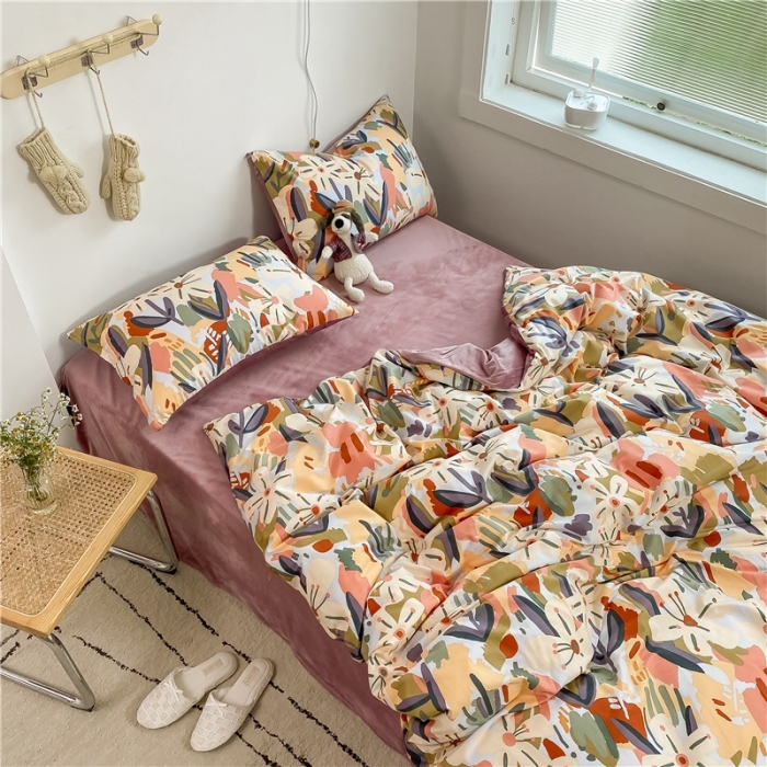 91家纺网 家纺一手货源 找家纺 棉眠 2020新品棉加绒A版纯棉B版水晶绒四件套 光影棉加绒