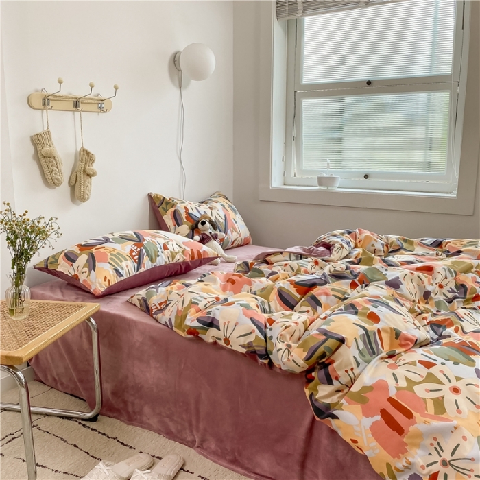 91家纺网 家纺一手货源 找家纺 棉眠 2020新品棉加绒A版纯棉B版水晶绒四件套 光影棉加绒