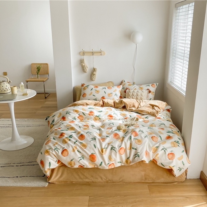 91家纺网 家纺一手货源 找家纺 棉眠 2020新品棉加绒A版纯棉B版水晶绒四件套 果园