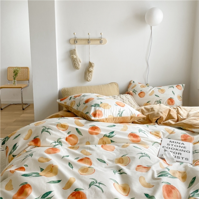 91家纺网 家纺一手货源 找家纺 棉眠 2020新品棉加绒A版纯棉B版水晶绒四件套 果园