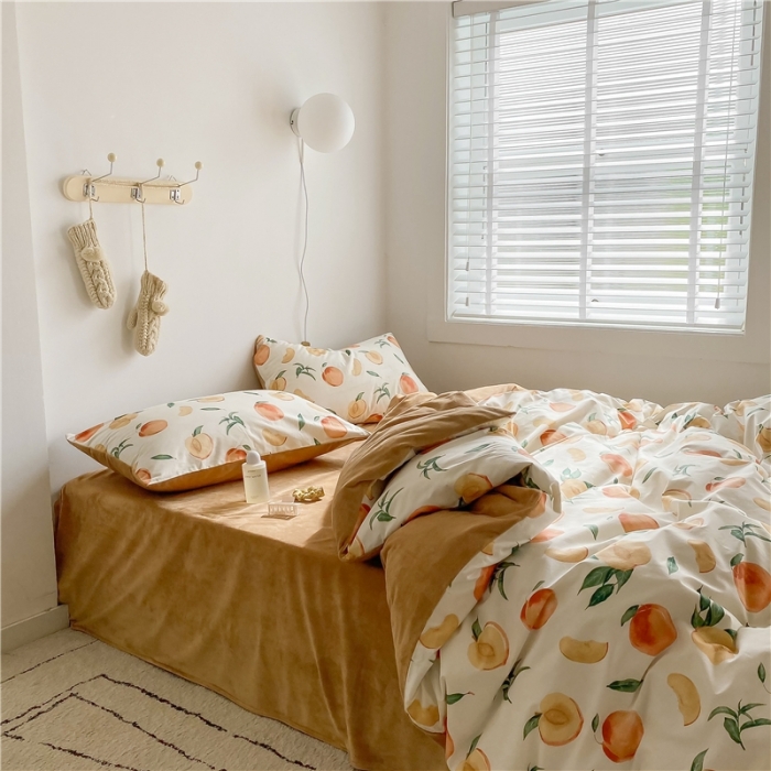 91家纺网 家纺一手货源 找家纺 棉眠 2020新品棉加绒A版纯棉B版水晶绒四件套 果园