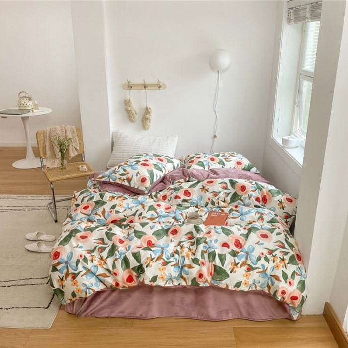 91家纺网 家纺一手货源 找家纺 棉眠 2020新品棉加绒A版纯棉B版水晶绒四件套 塞娜棉加绒