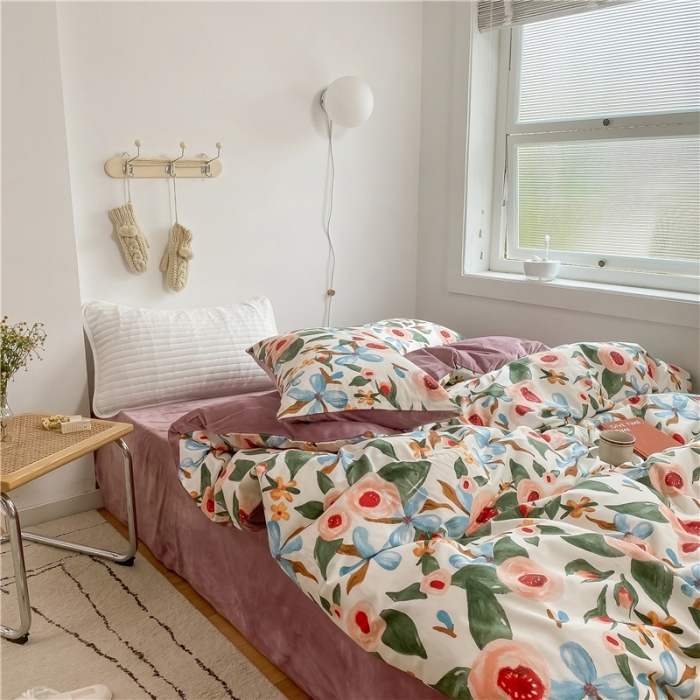 91家纺网 家纺一手货源 找家纺 棉眠 2020新品棉加绒A版纯棉B版水晶绒四件套 塞娜棉加绒