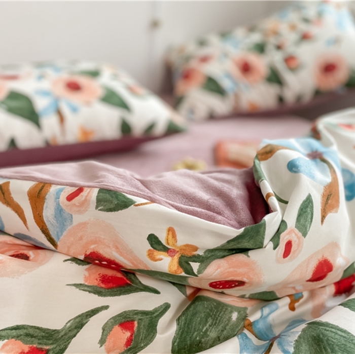 91家纺网 家纺一手货源 找家纺 棉眠 2020新品棉加绒A版纯棉B版水晶绒四件套 塞娜棉加绒