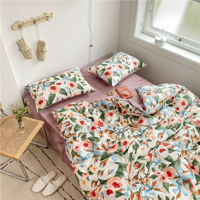 91家纺网 家纺一手货源 找家纺 棉眠 2020新品棉加绒A版纯棉B版水晶绒四件套 塞娜棉加绒