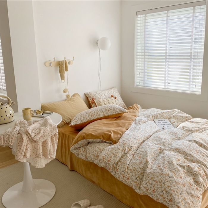 91家纺网 家纺一手货源 找家纺 棉眠 2020新品棉加绒A版纯棉B版水晶绒四件套 夏花棉加绒