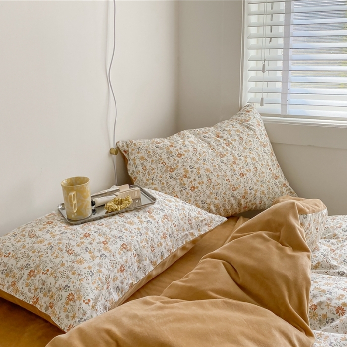 91家纺网 家纺一手货源 找家纺 棉眠 2020新品棉加绒A版纯棉B版水晶绒四件套 夏花棉加绒