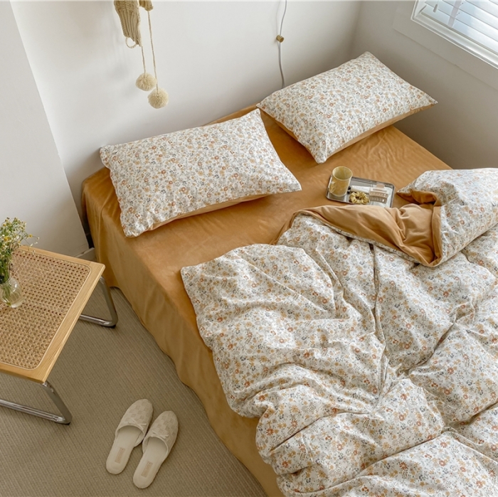 91家纺网 家纺一手货源 找家纺 棉眠 2020新品棉加绒A版纯棉B版水晶绒四件套 夏花棉加绒