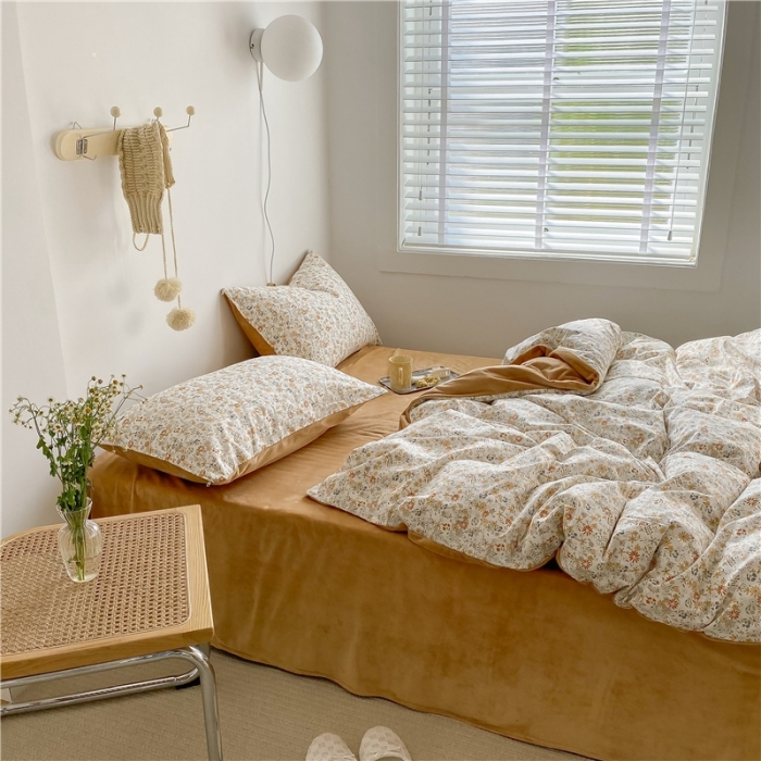 91家纺网 家纺一手货源 找家纺 棉眠 2020新品棉加绒A版纯棉B版水晶绒四件套 夏花棉加绒