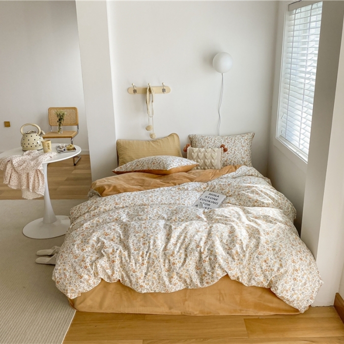 91家纺网 家纺一手货源 找家纺 棉眠 2020新品棉加绒A版纯棉B版水晶绒四件套 夏花棉加绒