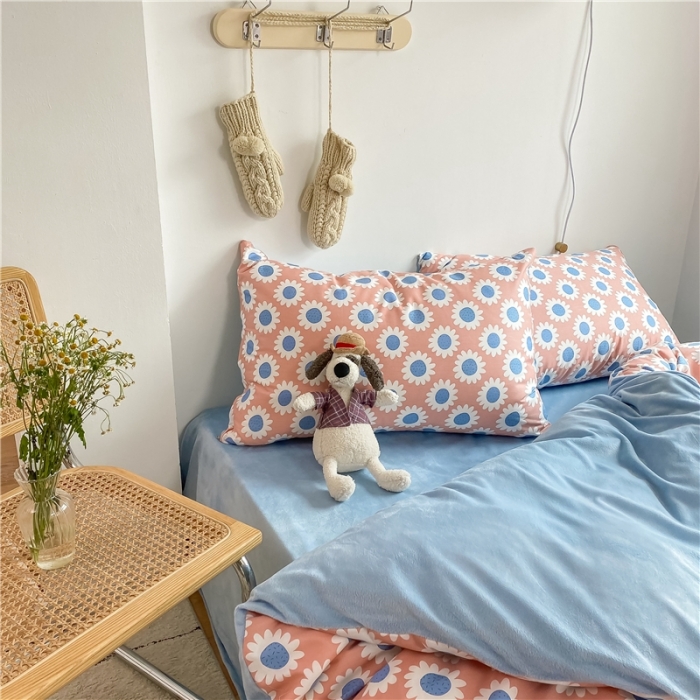 91家纺网 家纺一手货源 找家纺 棉眠 2020新品棉加绒A版纯棉B版水晶绒四件套 向日葵