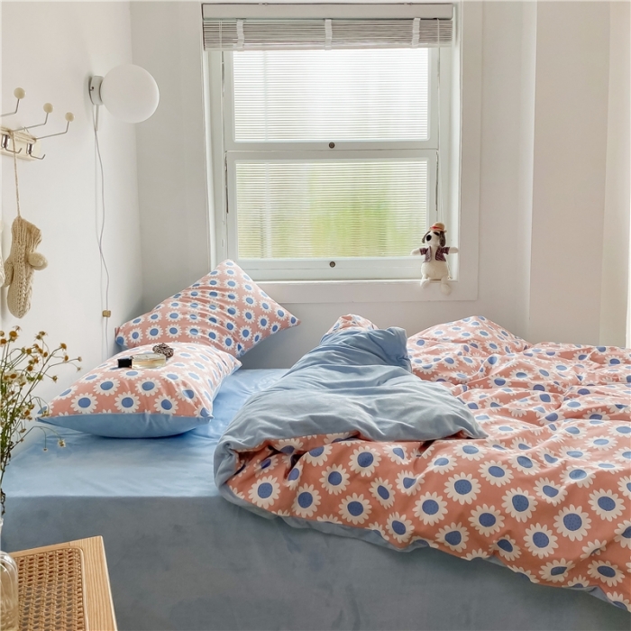 91家纺网 家纺一手货源 找家纺 棉眠 2020新品棉加绒A版纯棉B版水晶绒四件套 向日葵