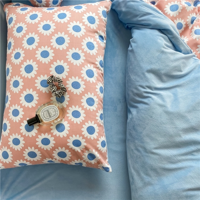 91家纺网 家纺一手货源 找家纺 棉眠 2020新品棉加绒A版纯棉B版水晶绒四件套 向日葵