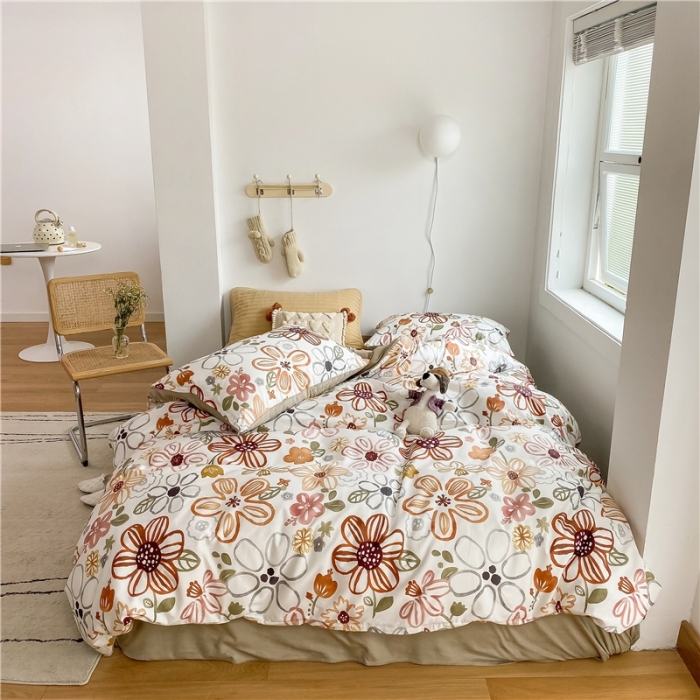 91家纺网 家纺一手货源 找家纺 棉眠 2020新品棉加绒A版纯棉B版水晶绒四件套 绽放