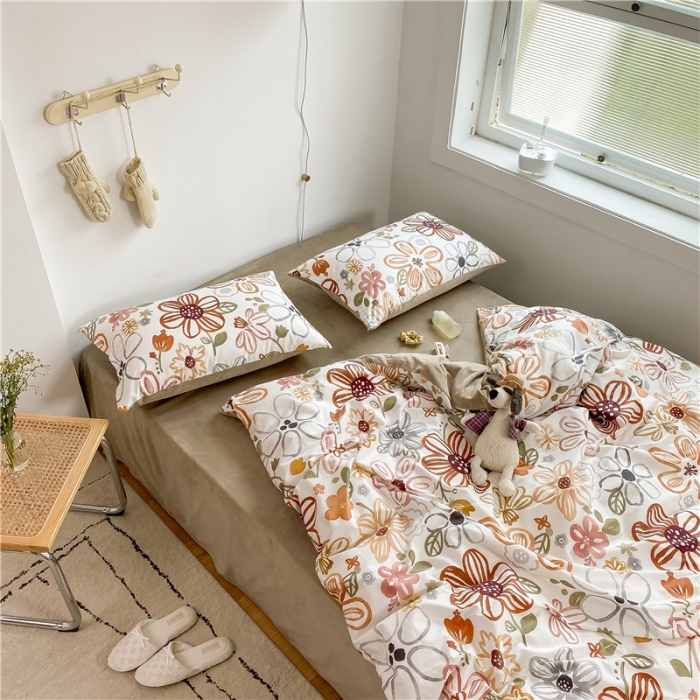 91家纺网 家纺一手货源 找家纺 棉眠 2020新品棉加绒A版纯棉B版水晶绒四件套 绽放