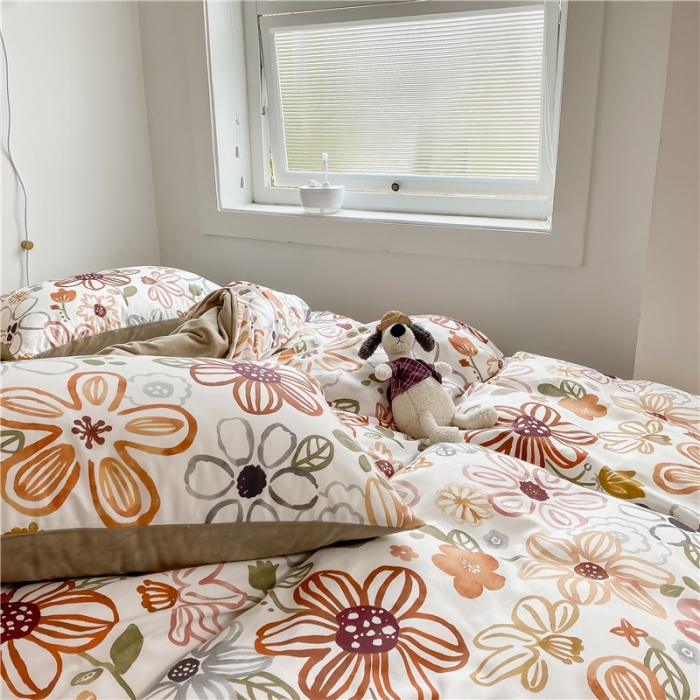 91家纺网 家纺一手货源 找家纺 棉眠 2020新品棉加绒A版纯棉B版水晶绒四件套 绽放