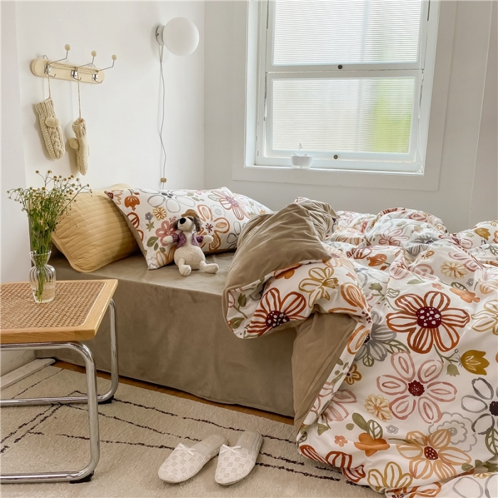 91家纺网 家纺一手货源 找家纺 棉眠 2020新品棉加绒A版纯棉B版水晶绒四件套 绽放