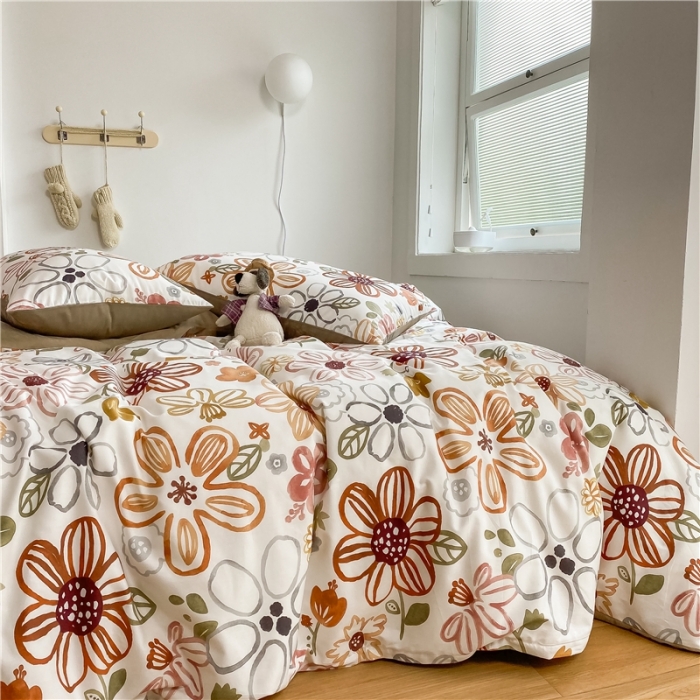 91家纺网 家纺一手货源 找家纺 棉眠 2020新品棉加绒A版纯棉B版水晶绒四件套 绽放