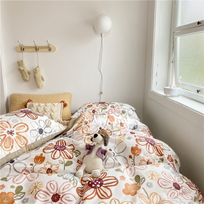 91家纺网 家纺一手货源 找家纺 棉眠 2020新品棉加绒A版纯棉B版水晶绒四件套 绽放