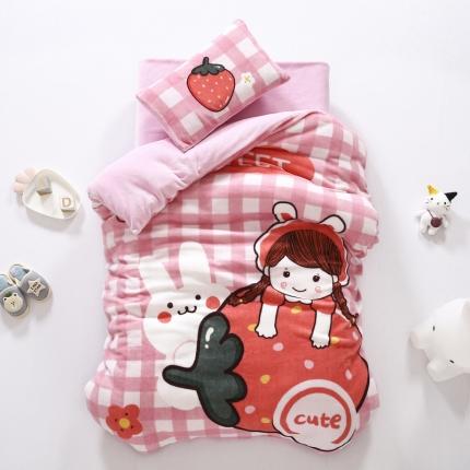 91家纺网 家纺一手货源 找家纺 鱼宝 2020新款大版牛奶绒婴童套件多件套 草莓女孩