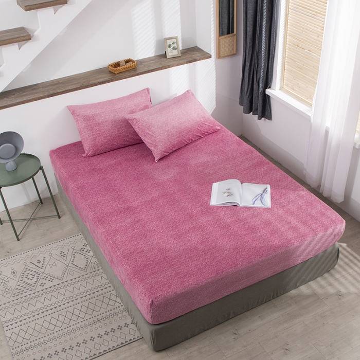 91家纺网 家纺一手货源 找家纺 小米笠 2020新款牛奶绒单床笠 雪花红