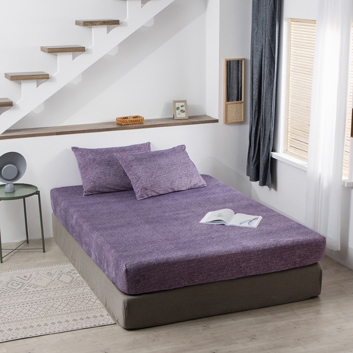 91家纺网 家纺一手货源 找家纺 小米笠 2020新款牛奶绒单床笠 雪花紫