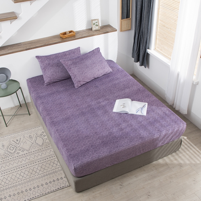 91家纺网 家纺一手货源 找家纺 小米笠 2020新款牛奶绒单床笠 雪花紫