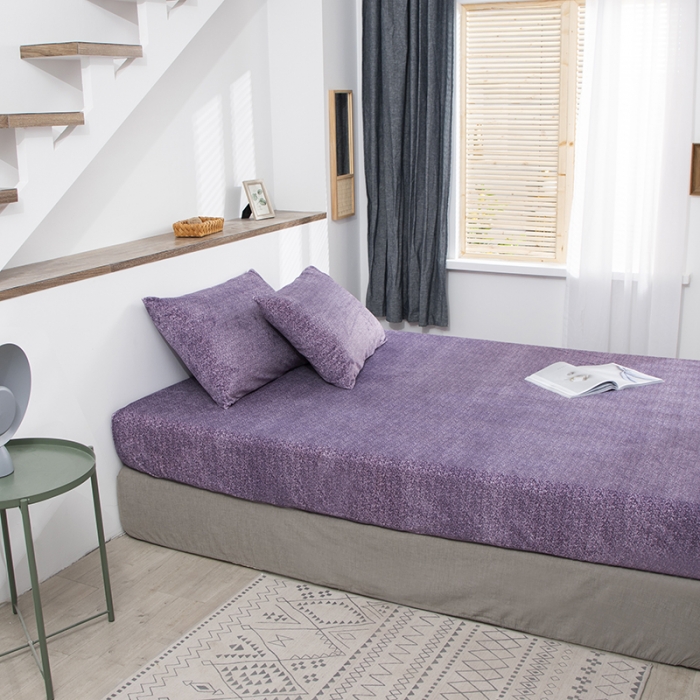 91家纺网 家纺一手货源 找家纺 小米笠 2020新款牛奶绒单床笠 雪花紫