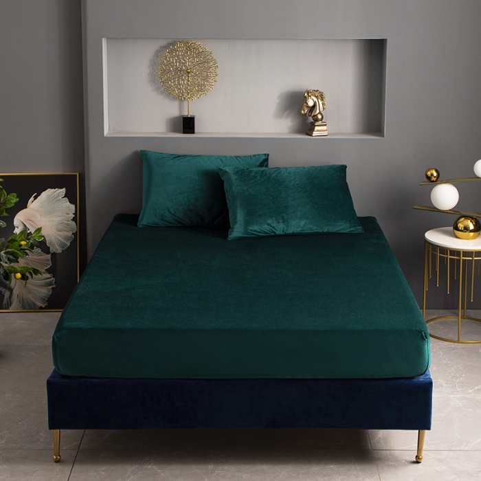 91家纺网 家纺一手货源 找家纺 小米笠 2020新款宝宝绒单床笠 帝王绿