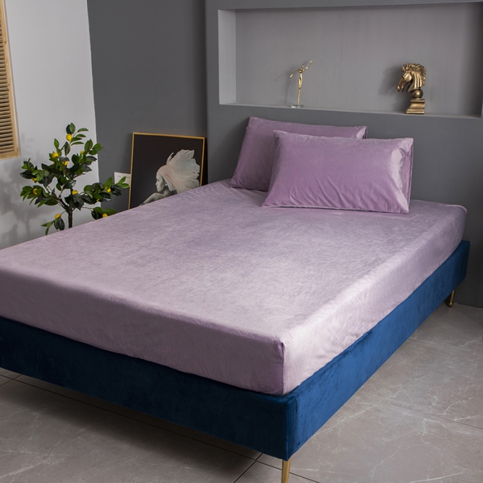 91家纺网 家纺一手货源 找家纺 小米笠 2020新款宝宝绒单床笠 霓虹紫