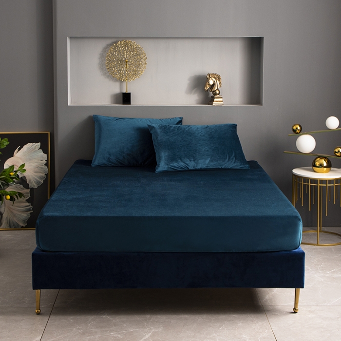 91家纺网 家纺一手货源 找家纺 小米笠 2020新款宝宝绒单床笠 午夜蓝