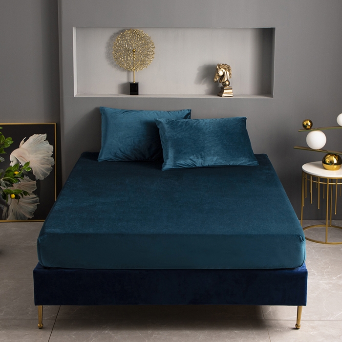 91家纺网 家纺一手货源 找家纺 小米笠 2020新款宝宝绒单床笠 午夜蓝