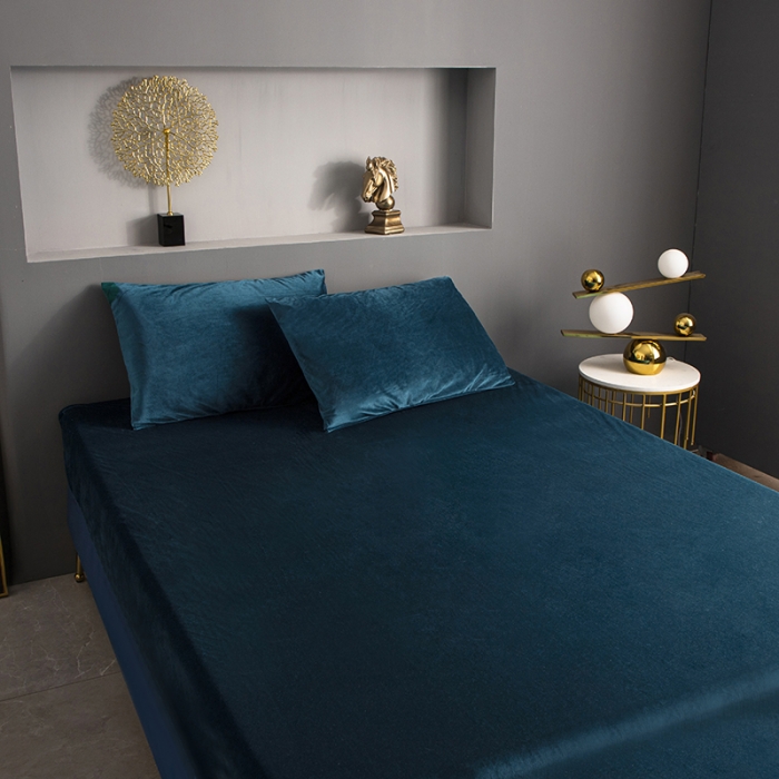 91家纺网 家纺一手货源 找家纺 小米笠 2020新款宝宝绒单床笠 午夜蓝