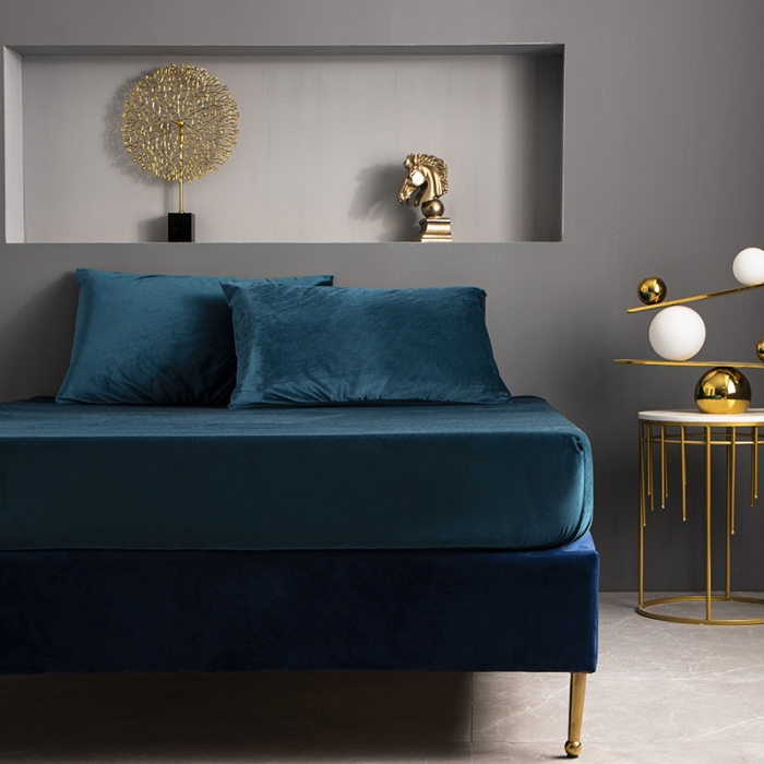 91家纺网 家纺一手货源 找家纺 小米笠 2020新款宝宝绒单床笠 午夜蓝