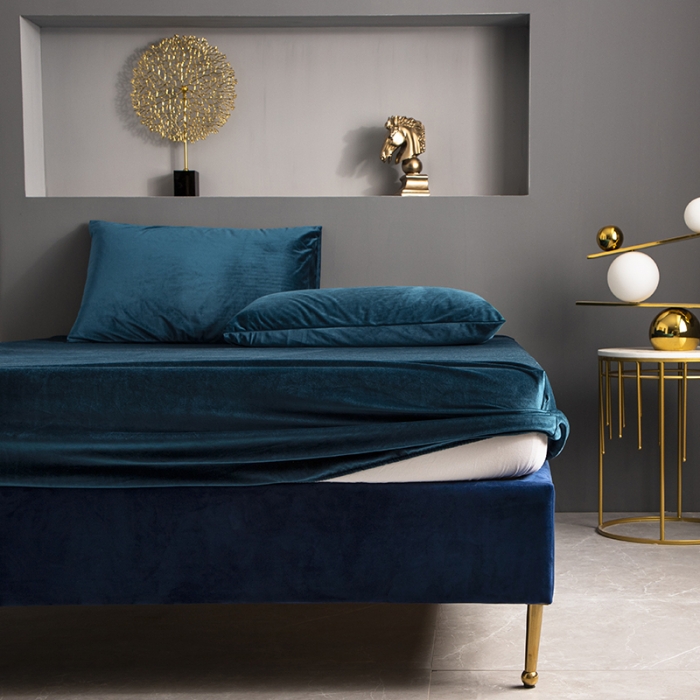 91家纺网 家纺一手货源 找家纺 小米笠 2020新款宝宝绒单床笠 午夜蓝