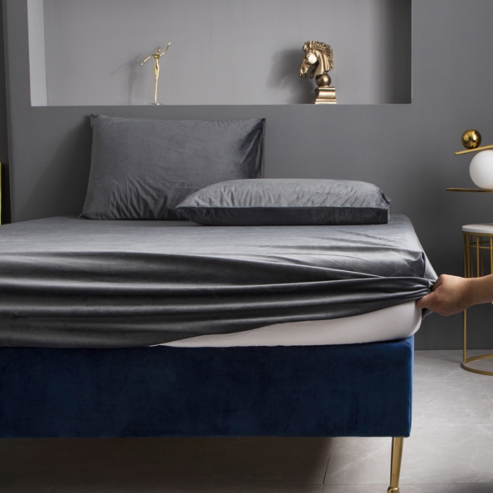 91家纺网 家纺一手货源 找家纺 小米笠 2020新款宝宝绒单床笠 月光银