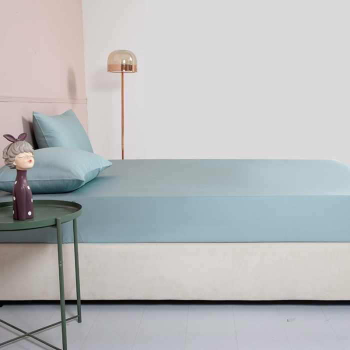 91家纺网 家纺一手货源 找家纺 久典 2020新款60S长绒棉单品床笠 冰水蓝